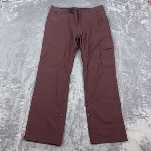 Prana Stretch Zion II Pants Mens Sz 32/30 Red Relaxed Fit Cargo Belted Roll Up